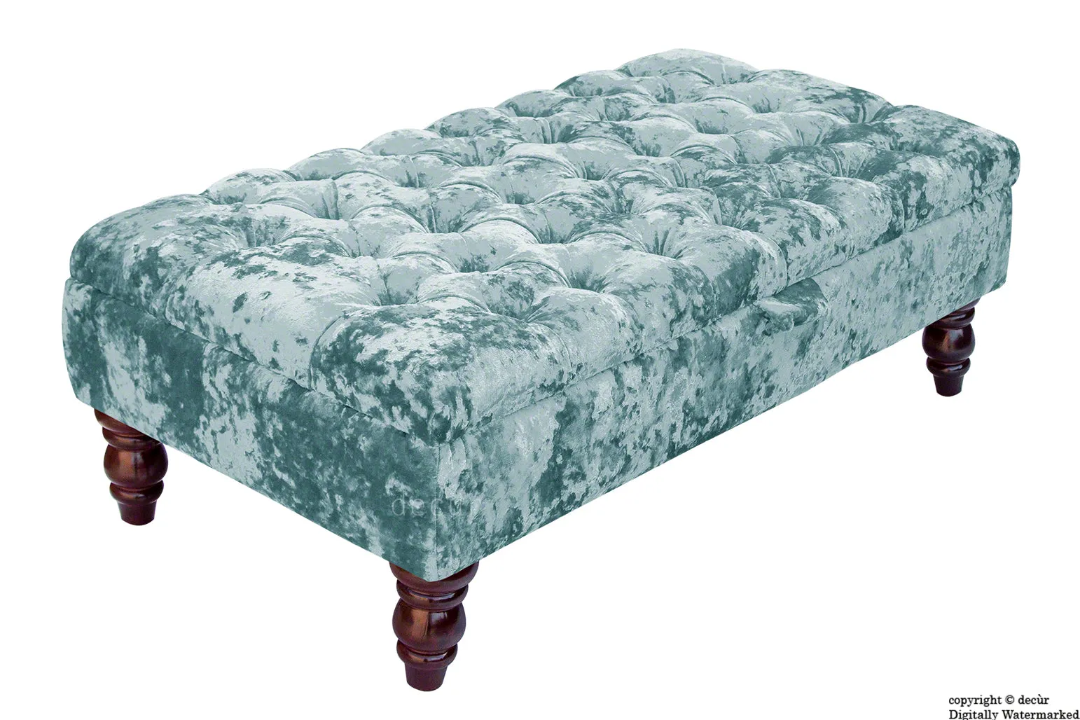 Tiffany Buttoned Crushed Velvet Footstool - Azure with Optional Storage