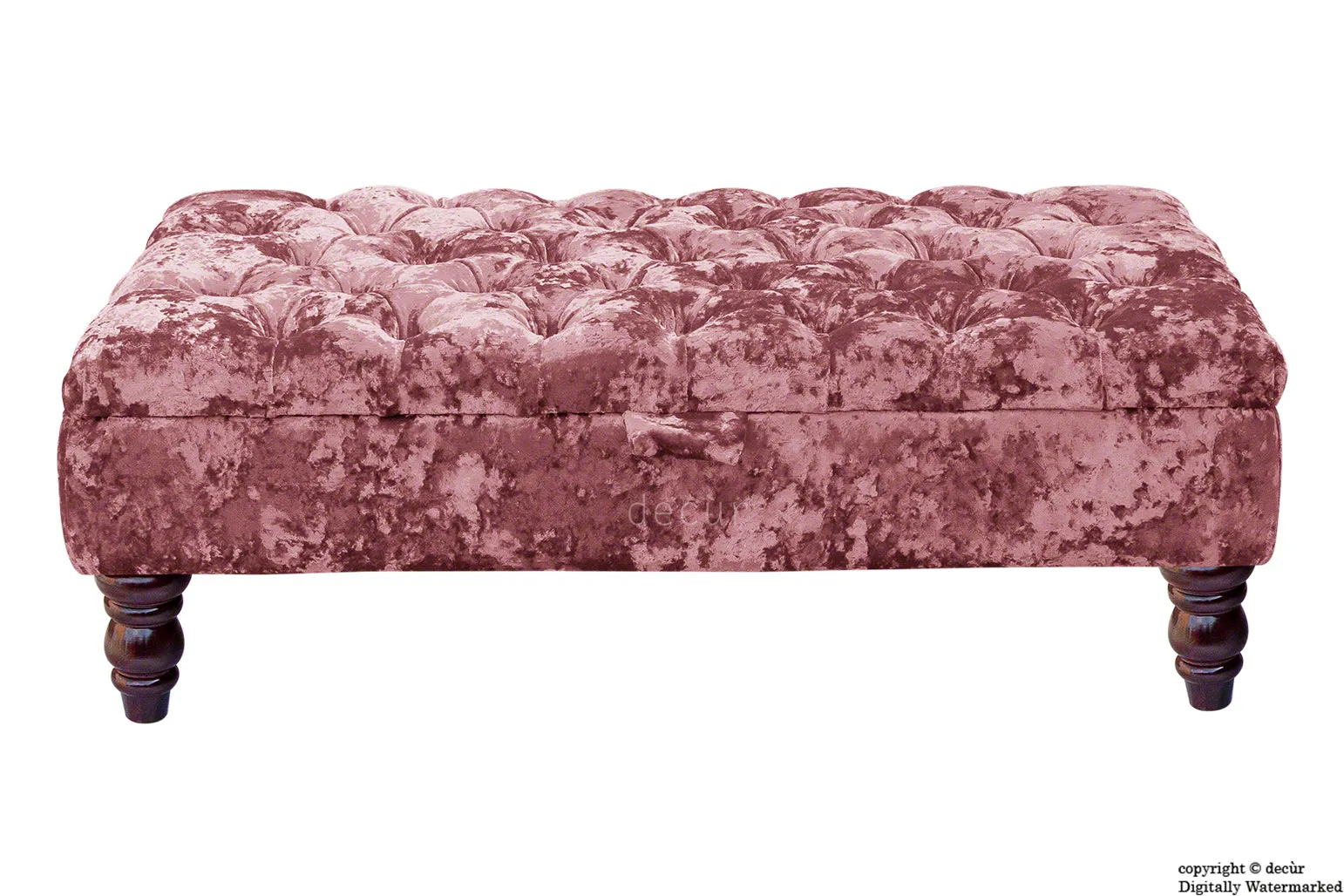 Tiffany Buttoned Crushed Velvet Footstool - Blush with Optional Storage