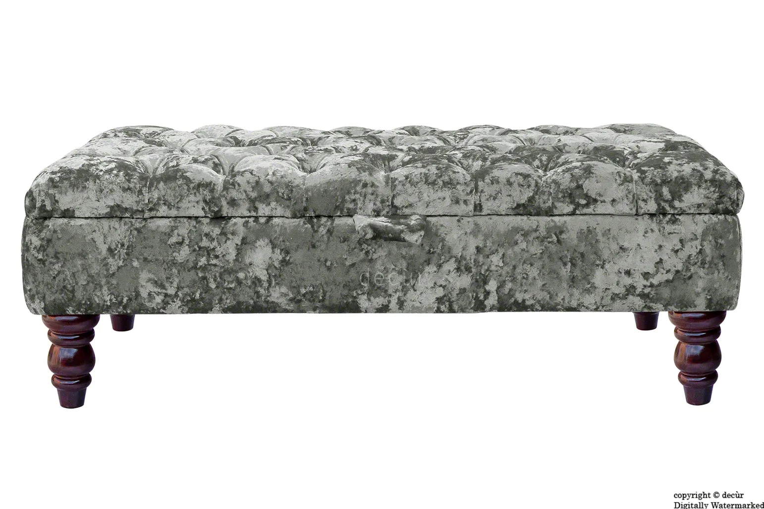 Tiffany Buttoned Crushed Velvet Footstool - Flint with Optional Storage