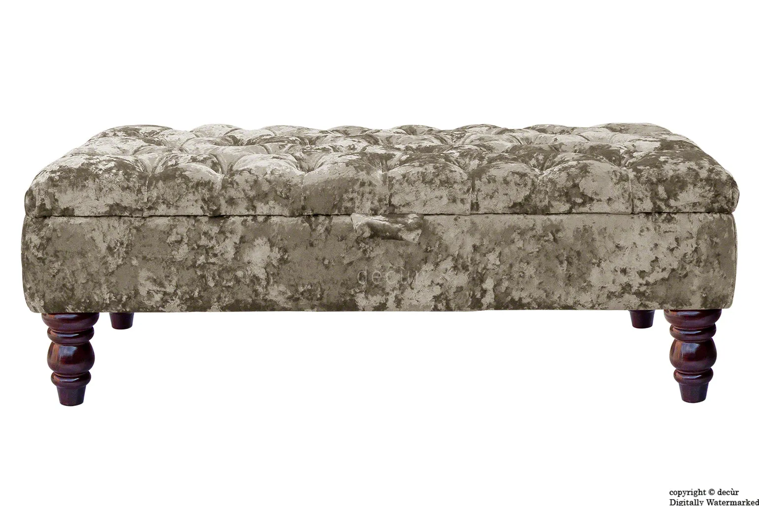 Tiffany Buttoned Crushed Velvet Footstool - Jade with Optional Storage