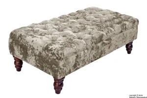 Tiffany Buttoned Crushed Velvet Footstool - Jade with Optional Storage