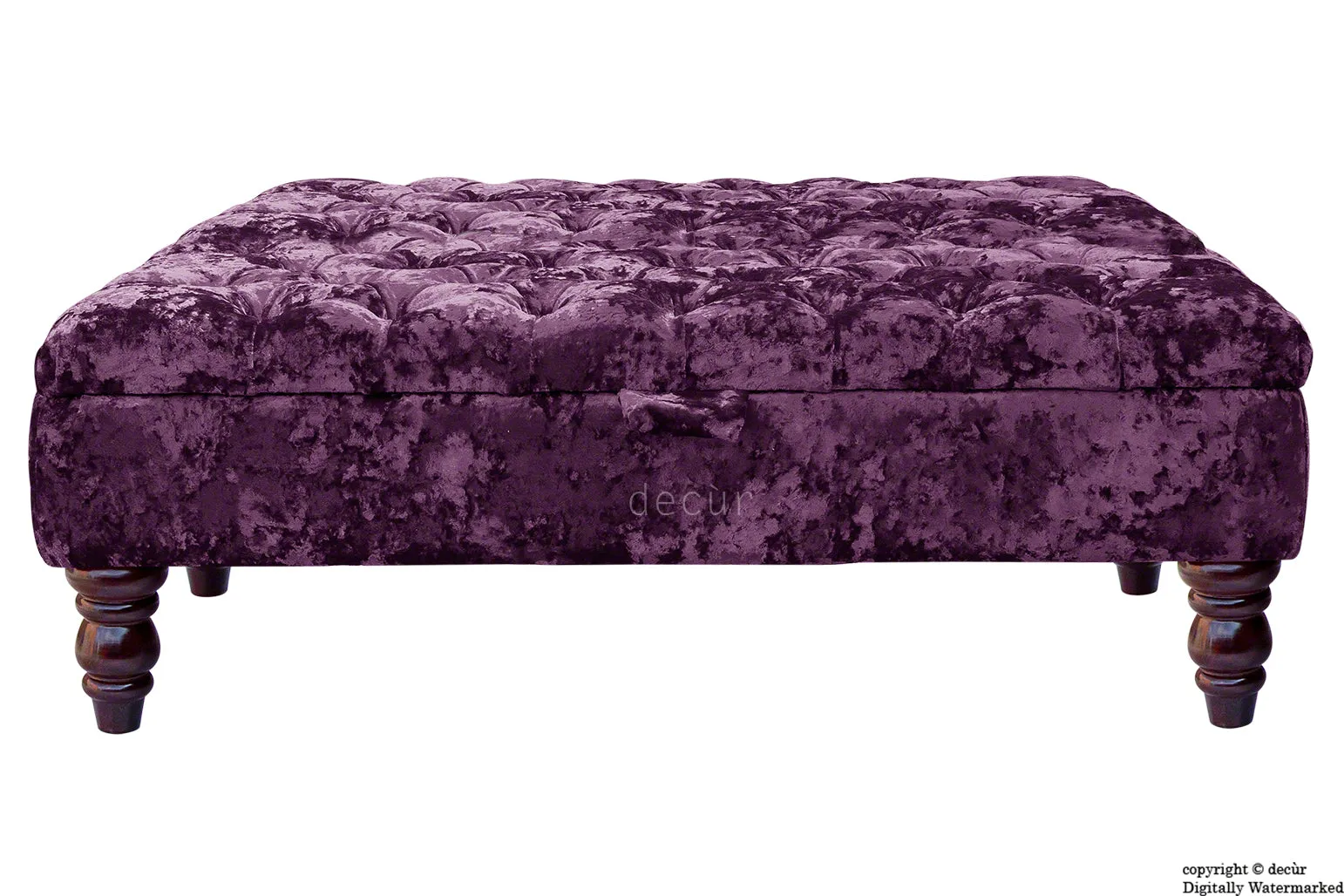 Tiffany Buttoned Crushed Velvet Footstool Large - Amethyst with Optional Storage