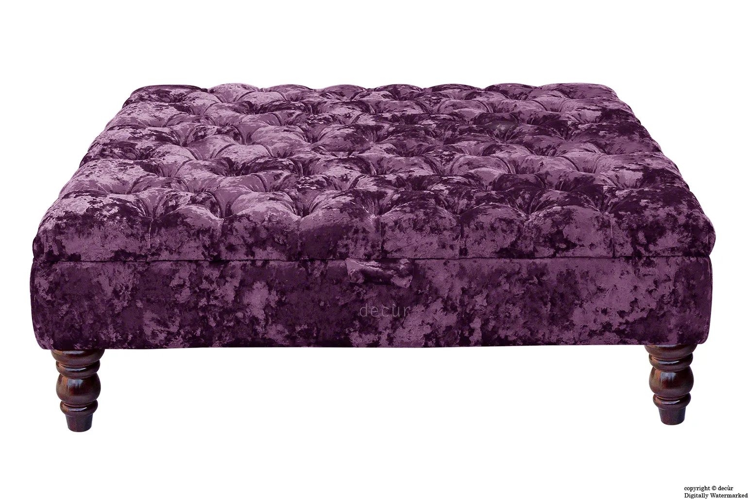 Tiffany Buttoned Crushed Velvet Footstool Large - Amethyst with Optional Storage