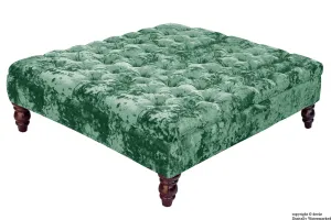 Tiffany Buttoned Crushed Velvet Footstool Large - Aqua with Optional Storage