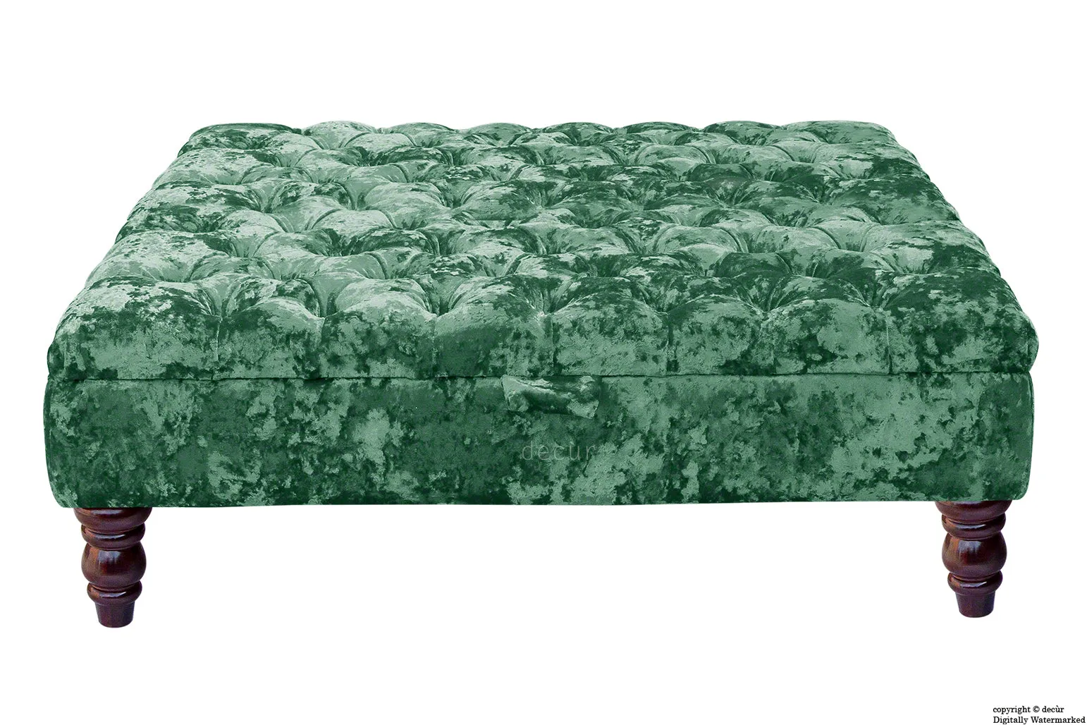 Tiffany Buttoned Crushed Velvet Footstool Large - Aqua with Optional Storage