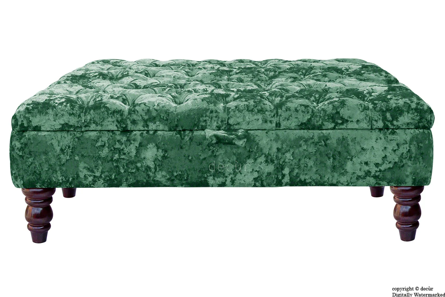 Tiffany Buttoned Crushed Velvet Footstool Large - Aqua with Optional Storage