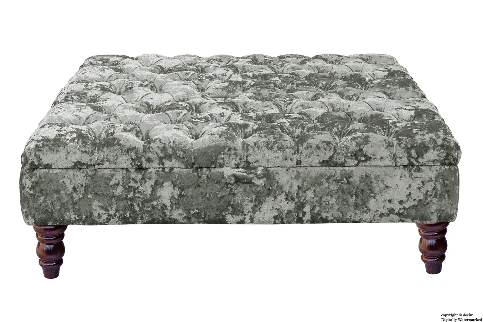 Tiffany Buttoned Crushed Velvet Footstool Large - Flint with Optional Storage