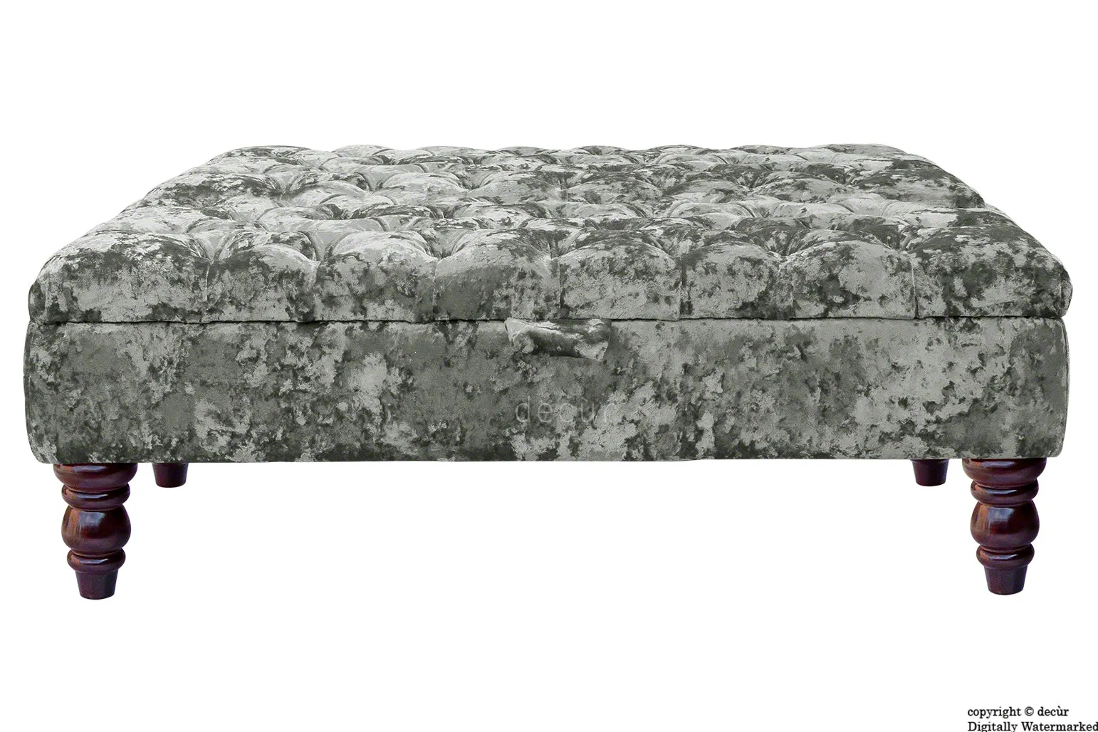 Tiffany Buttoned Crushed Velvet Footstool Large - Flint with Optional Storage