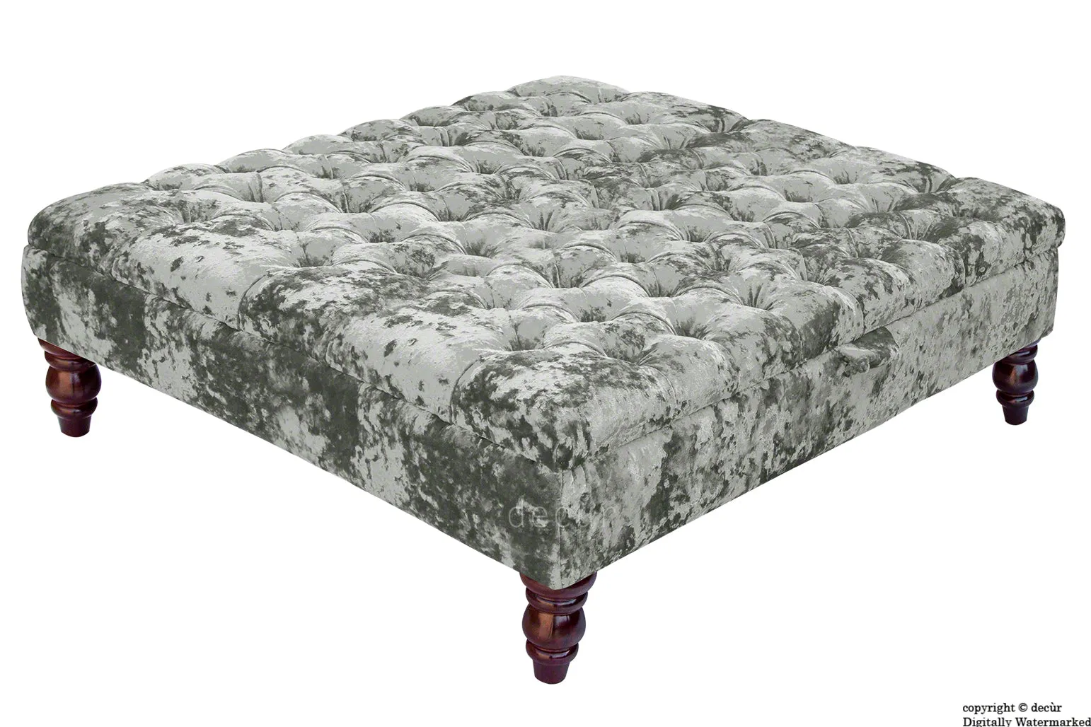 Tiffany Buttoned Crushed Velvet Footstool Large - Flint with Optional Storage