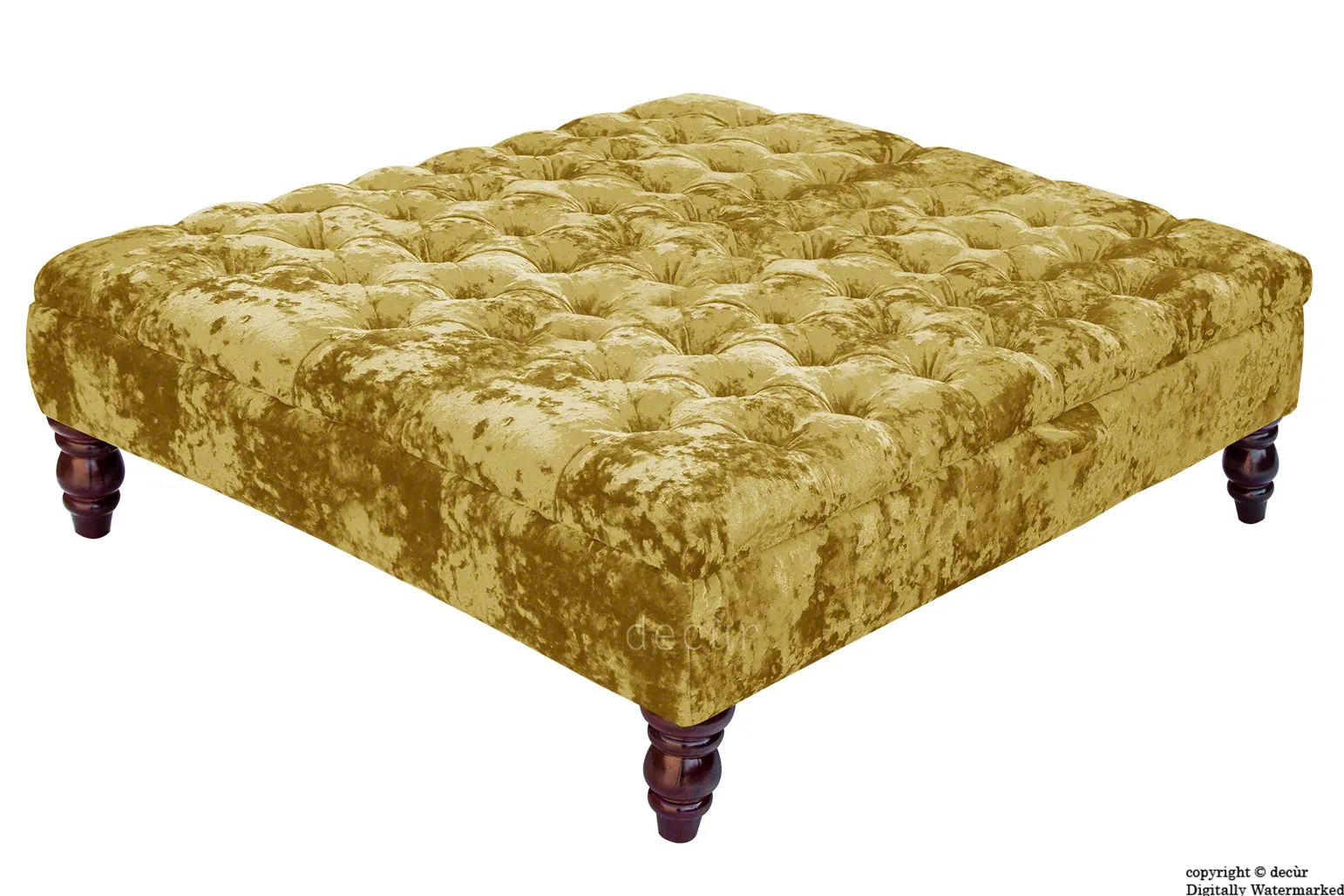 Tiffany Buttoned Crushed Velvet Footstool Large - Gilded with Optional Storage