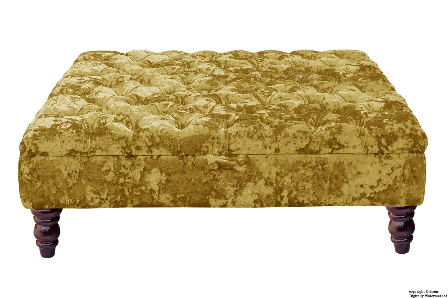 Tiffany Buttoned Crushed Velvet Footstool Large - Gilded with Optional Storage