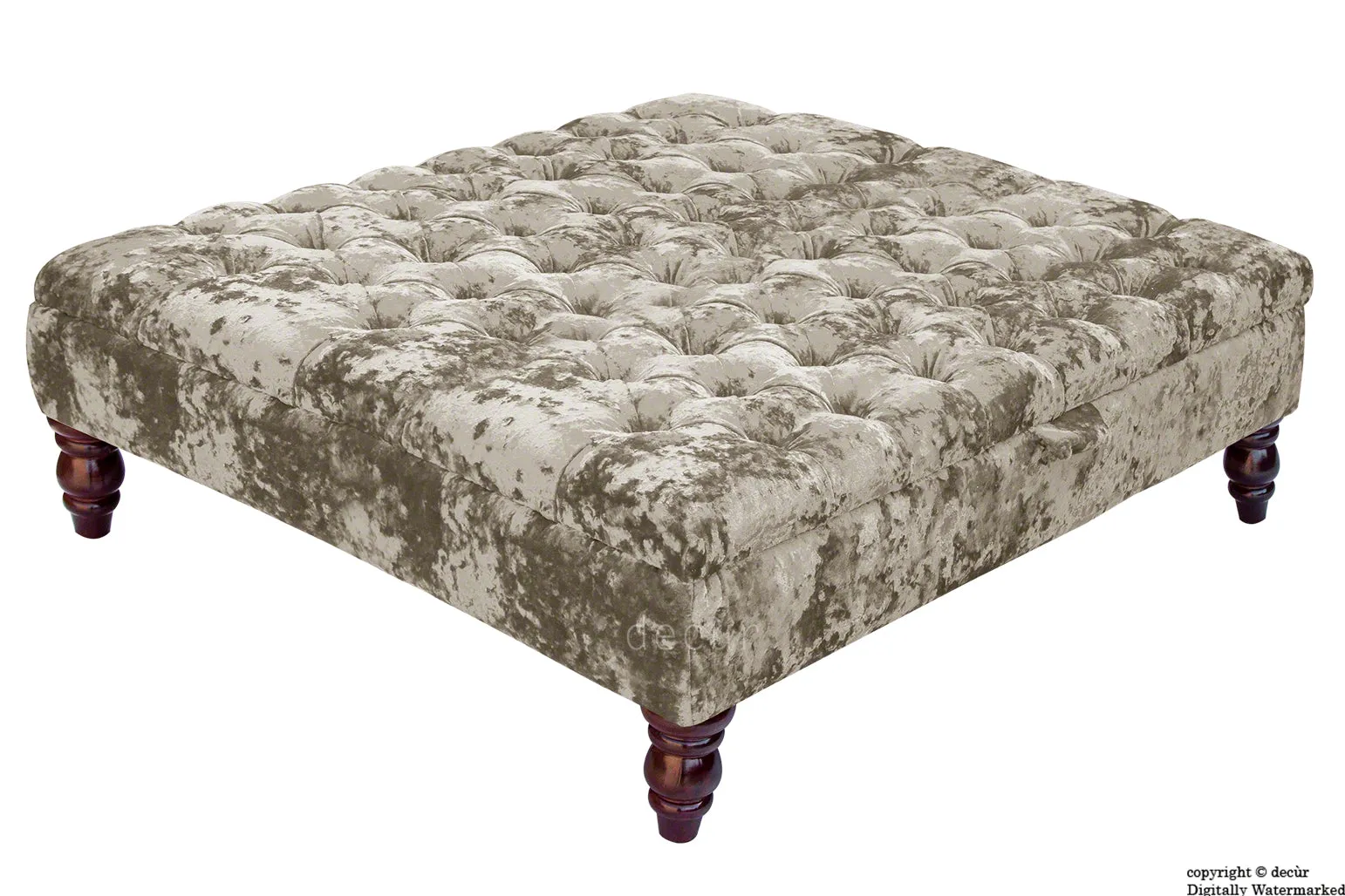 Tiffany Buttoned Crushed Velvet Footstool Large - Jade with Optional Storage