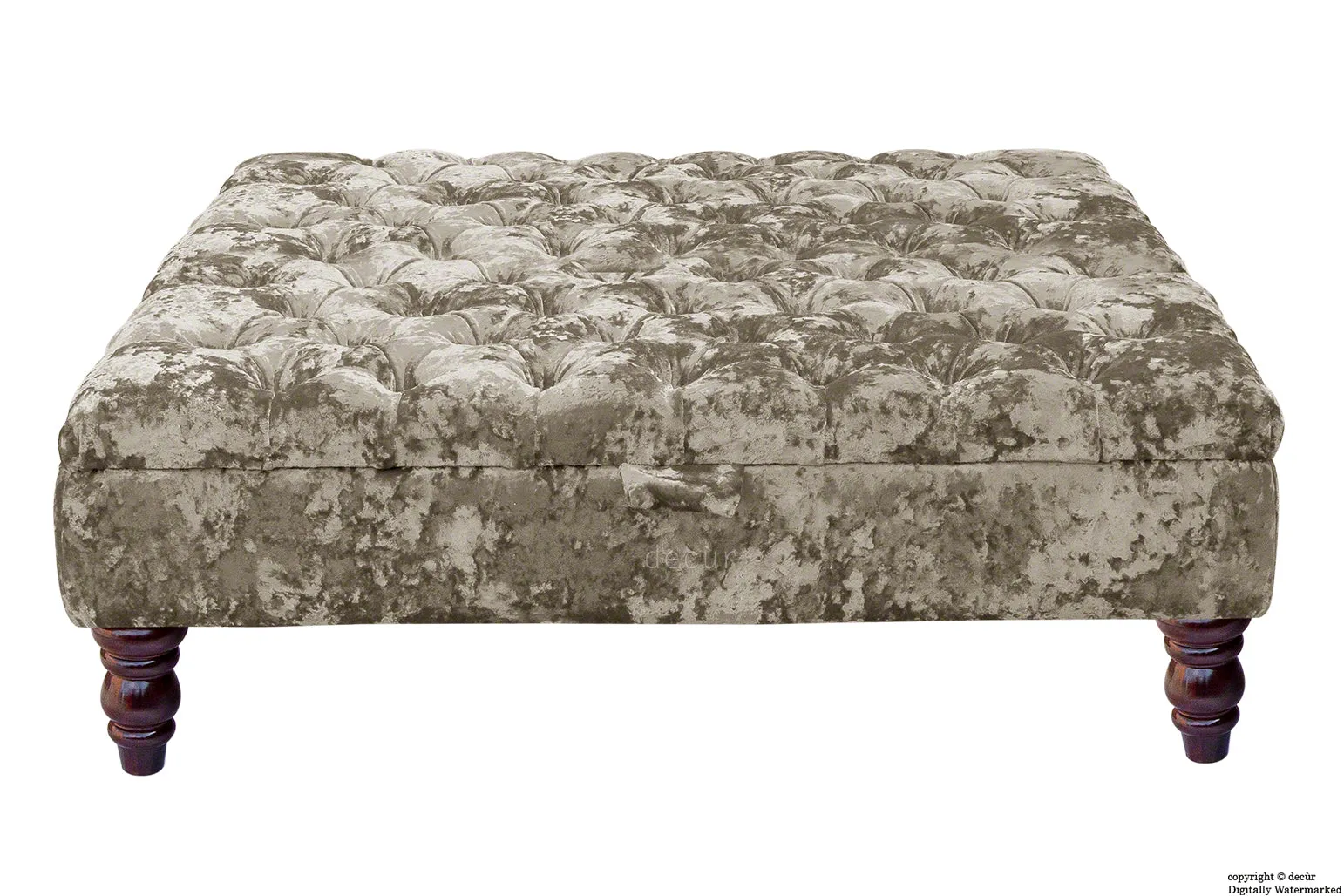 Tiffany Buttoned Crushed Velvet Footstool Large - Jade with Optional Storage