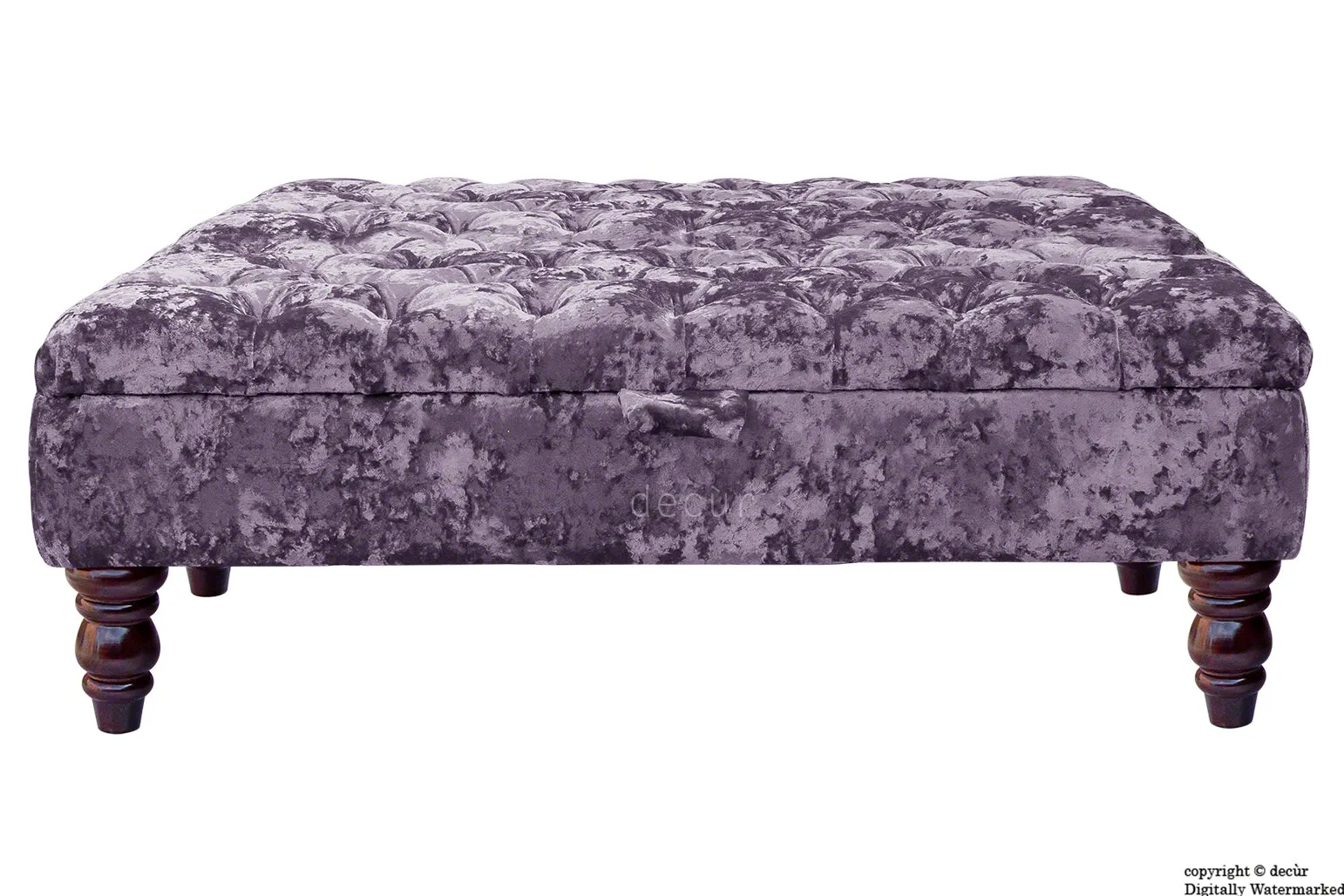 Tiffany Buttoned Crushed Velvet Footstool Large - Lavender with Optional Storage