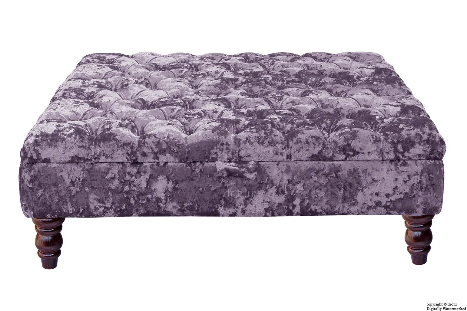 Tiffany Buttoned Crushed Velvet Footstool Large - Lavender with Optional Storage
