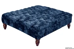 Tiffany Buttoned Crushed Velvet Footstool Large - Sapphire with Optional Storage