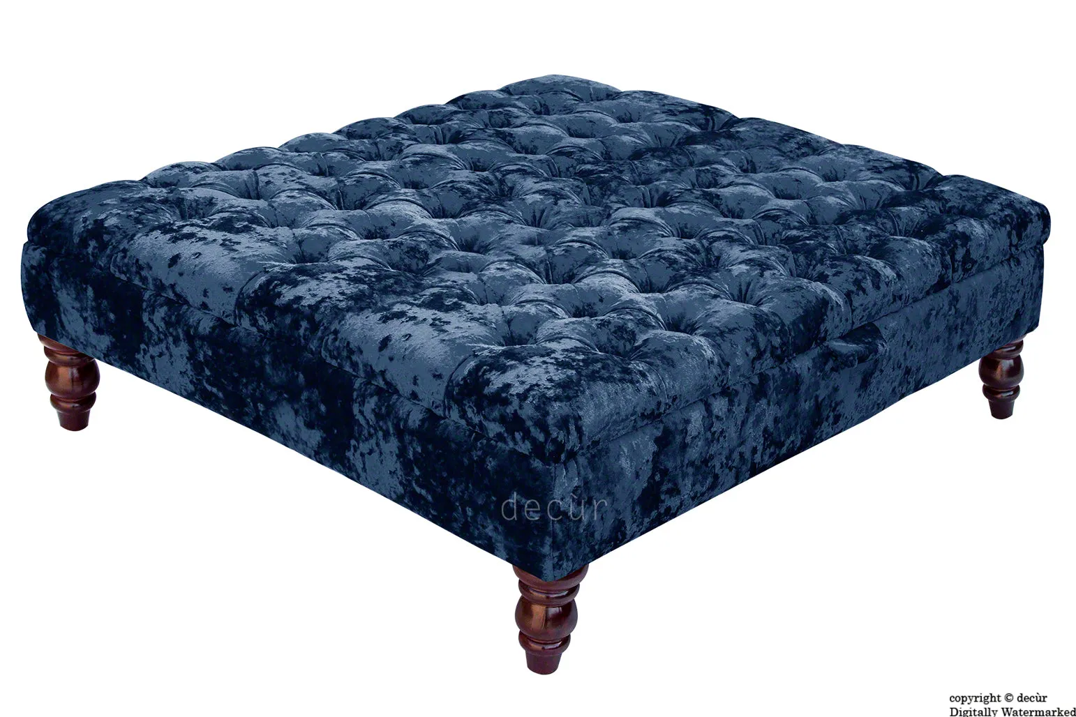 Tiffany Buttoned Crushed Velvet Footstool Large - Sapphire with Optional Storage
