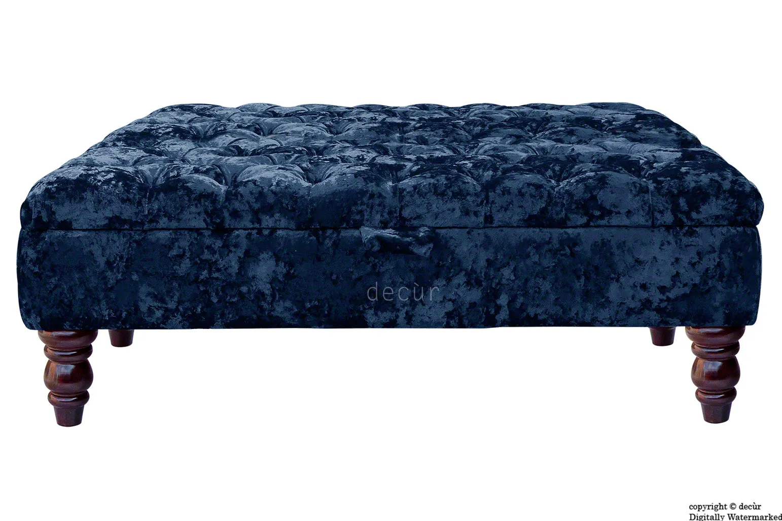 Tiffany Buttoned Crushed Velvet Footstool Large - Sapphire with Optional Storage