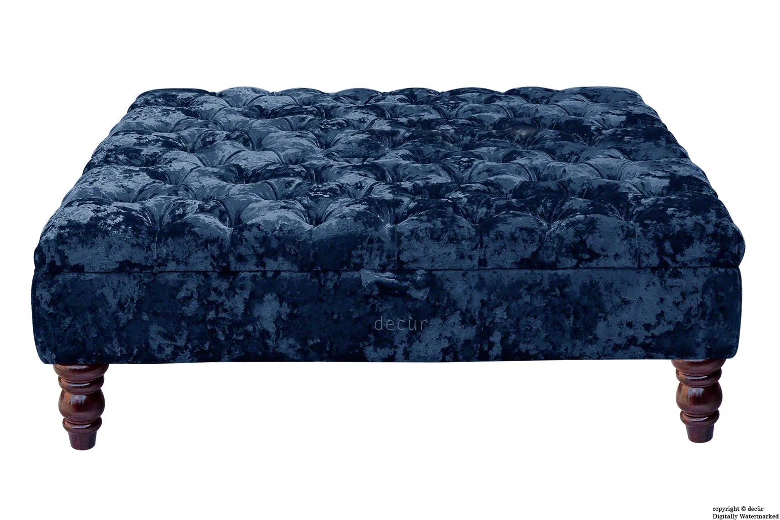 Tiffany Buttoned Crushed Velvet Footstool Large - Sapphire with Optional Storage