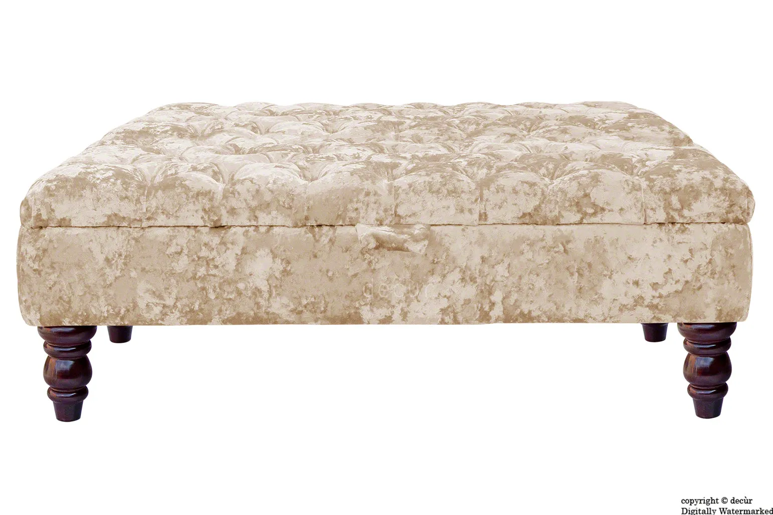 Tiffany Buttoned Crushed Velvet Footstool Large - Vapour with Optional Storage