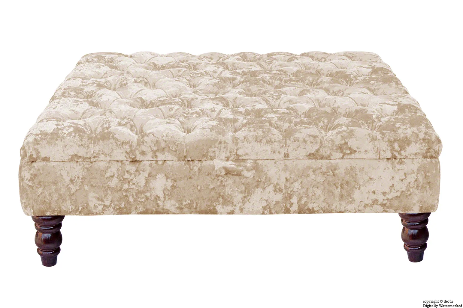 Tiffany Buttoned Crushed Velvet Footstool Large - Vapour with Optional Storage