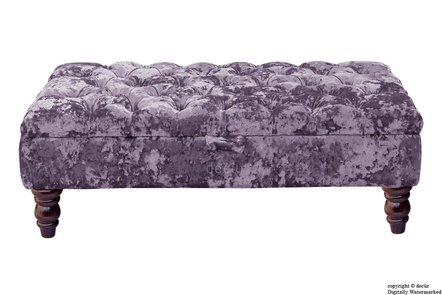 Tiffany Buttoned Crushed Velvet Footstool - Lavender with Optional Storage