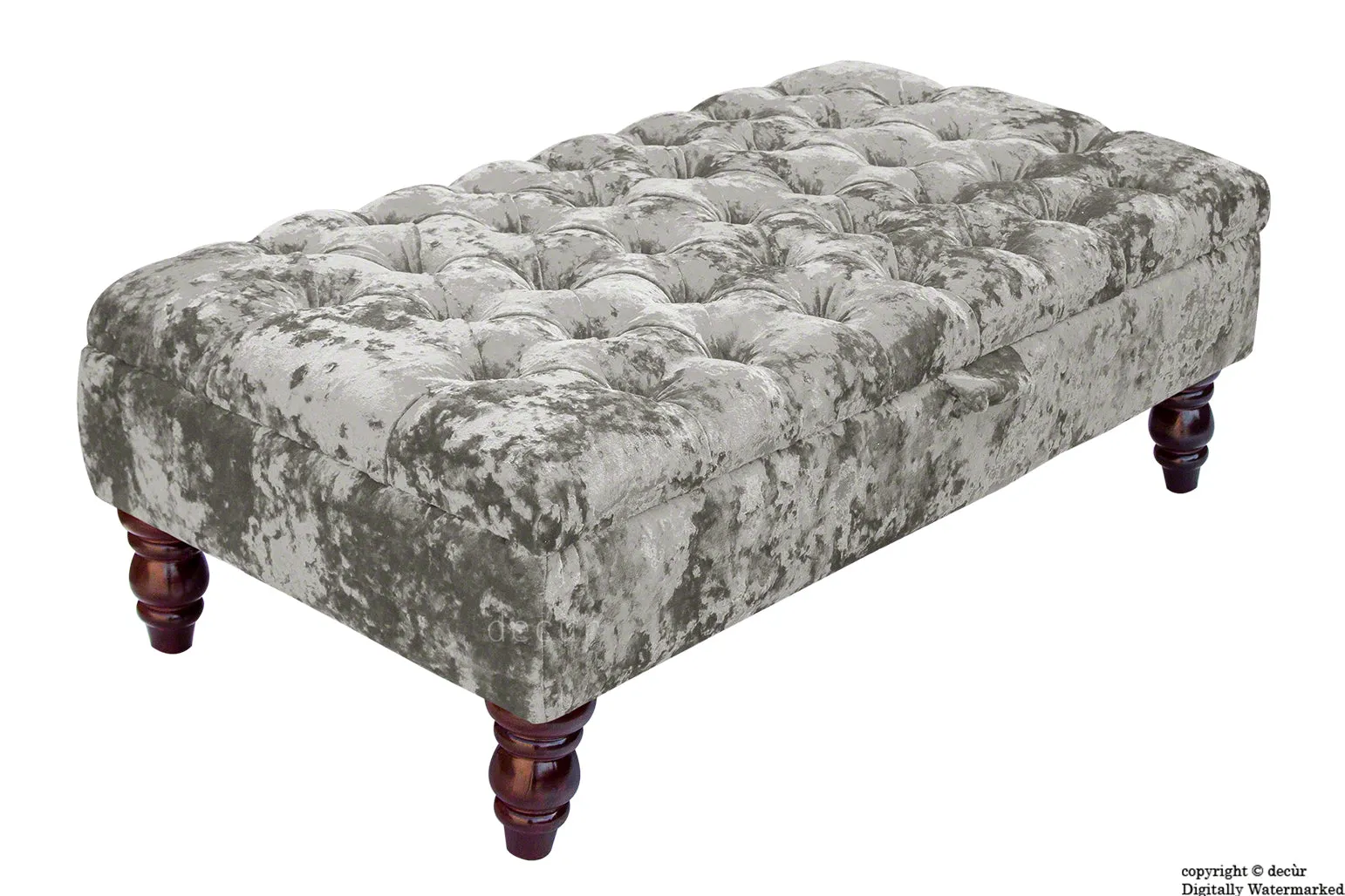 Tiffany Buttoned Crushed Velvet Footstool - Mercury with Optional Storage