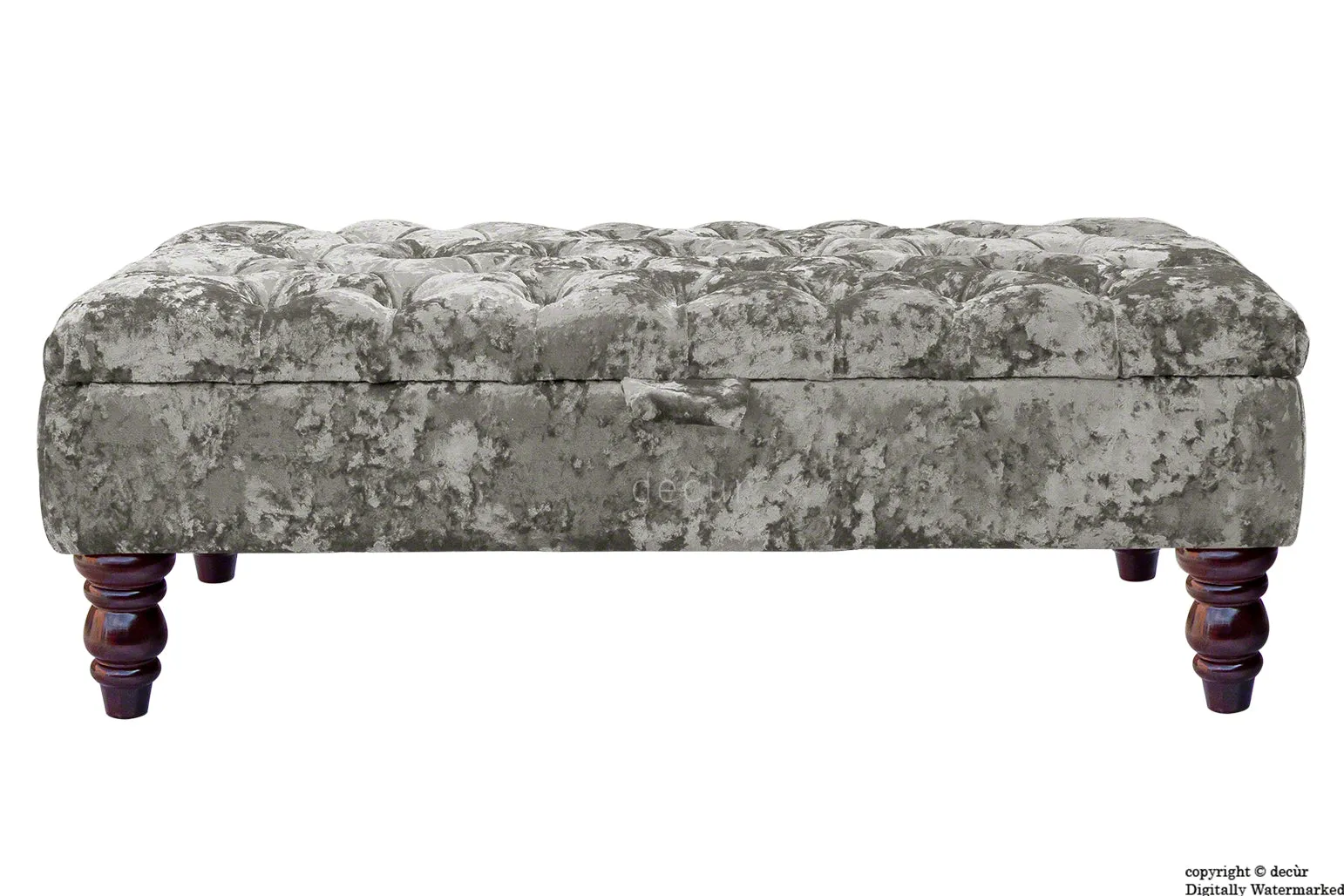 Tiffany Buttoned Crushed Velvet Footstool - Mercury with Optional Storage