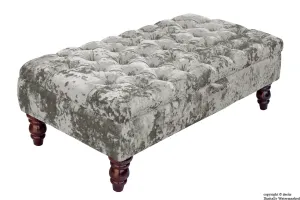 Tiffany Buttoned Crushed Velvet Footstool - Mercury with Optional Storage