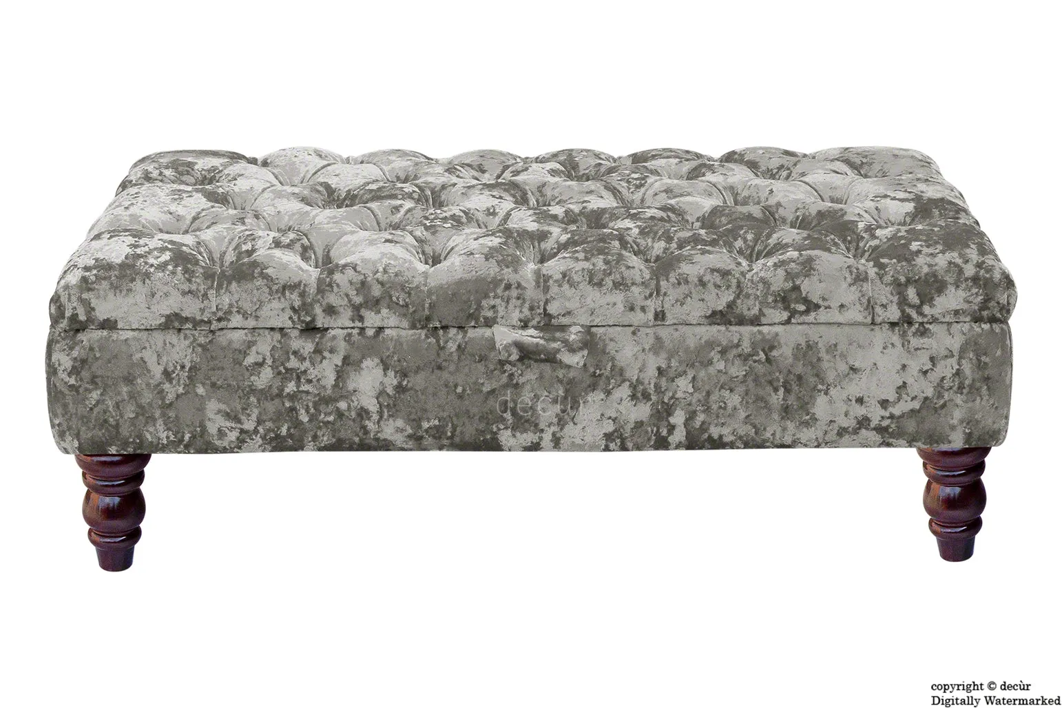 Tiffany Buttoned Crushed Velvet Footstool - Mercury with Optional Storage