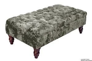 Tiffany Buttoned Crushed Velvet Footstool - Mistral with Optional Storage