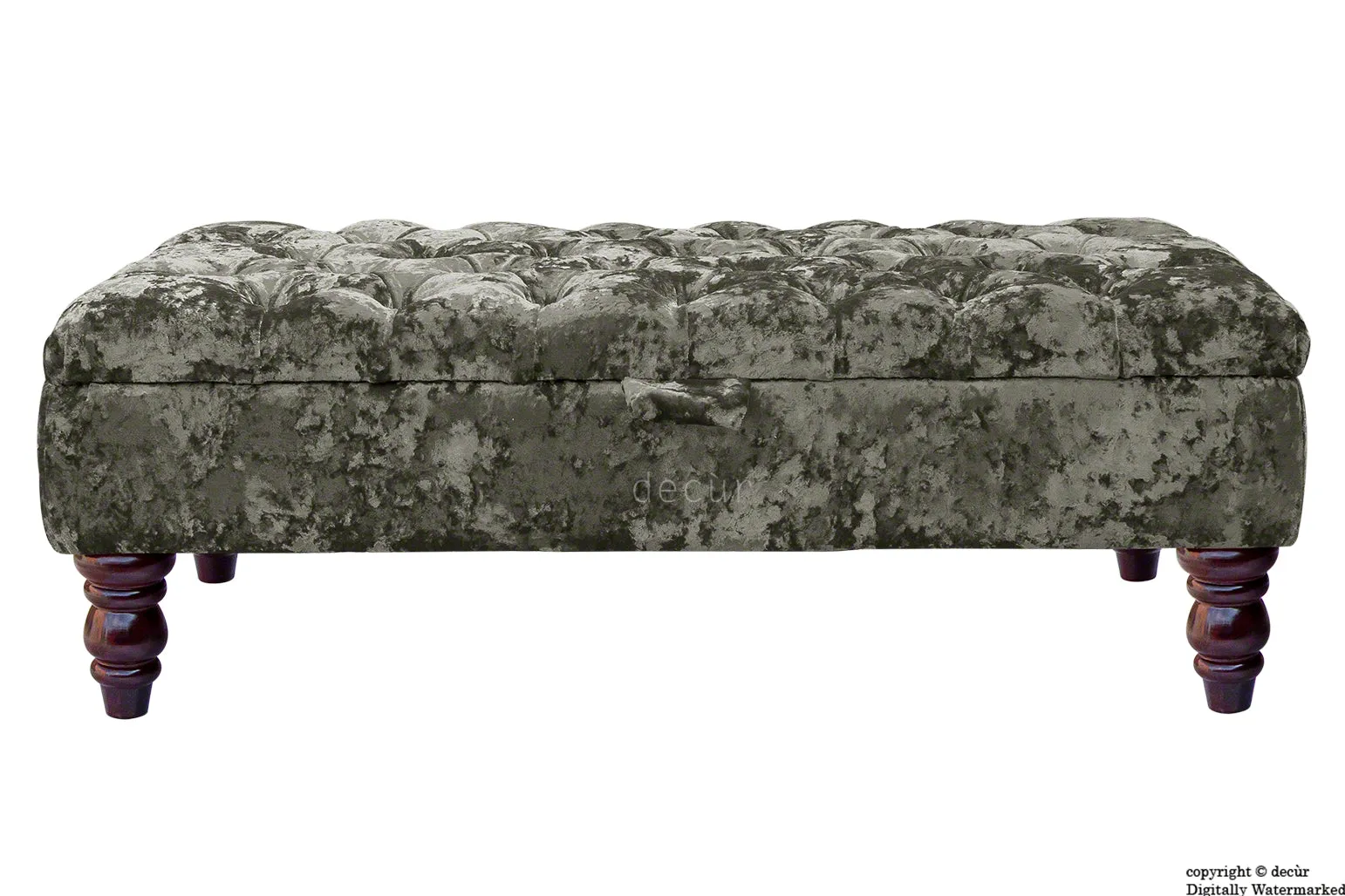 Tiffany Buttoned Crushed Velvet Footstool - Mistral with Optional Storage