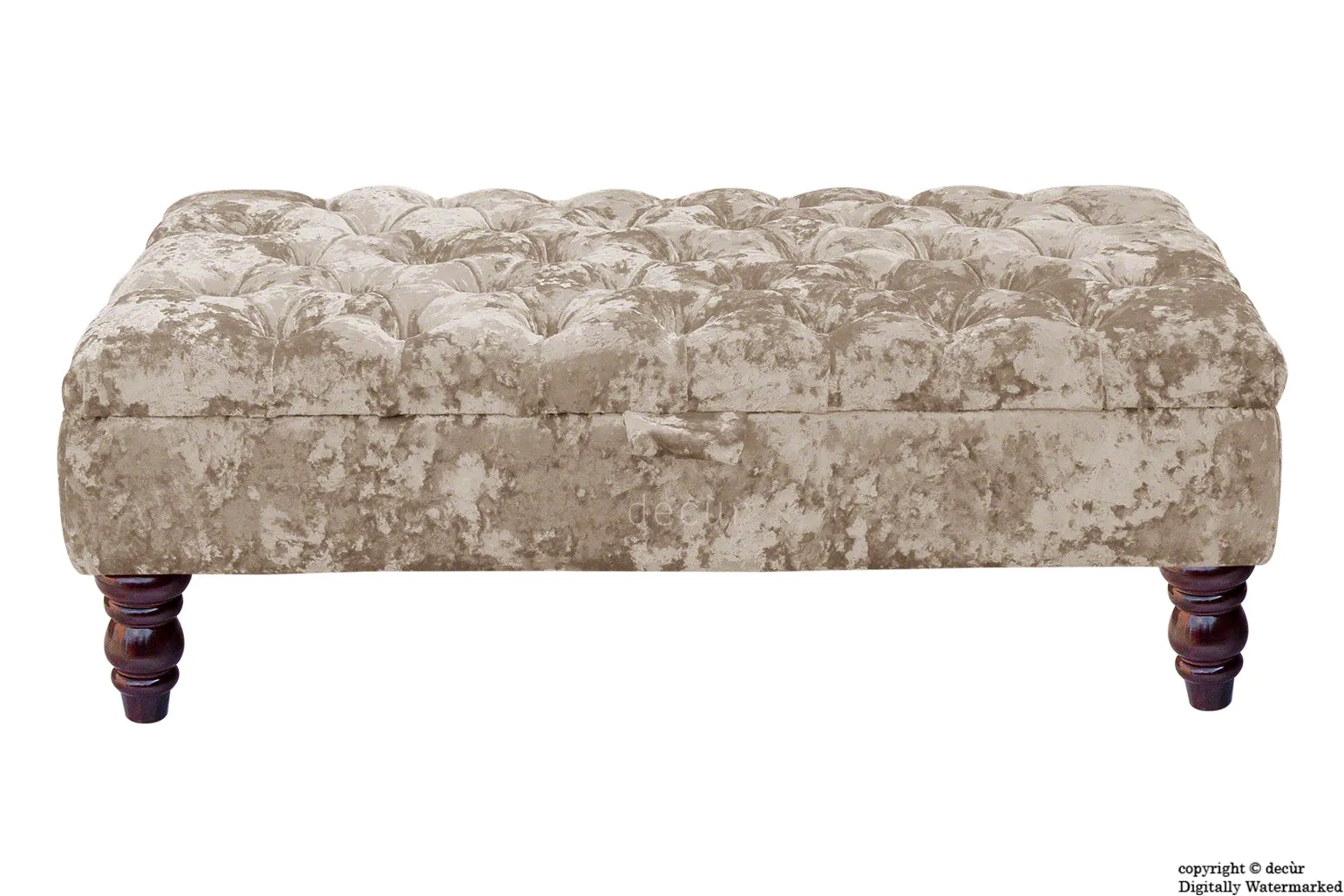 Tiffany Buttoned Crushed Velvet Footstool - Moonlight with Optional Storage