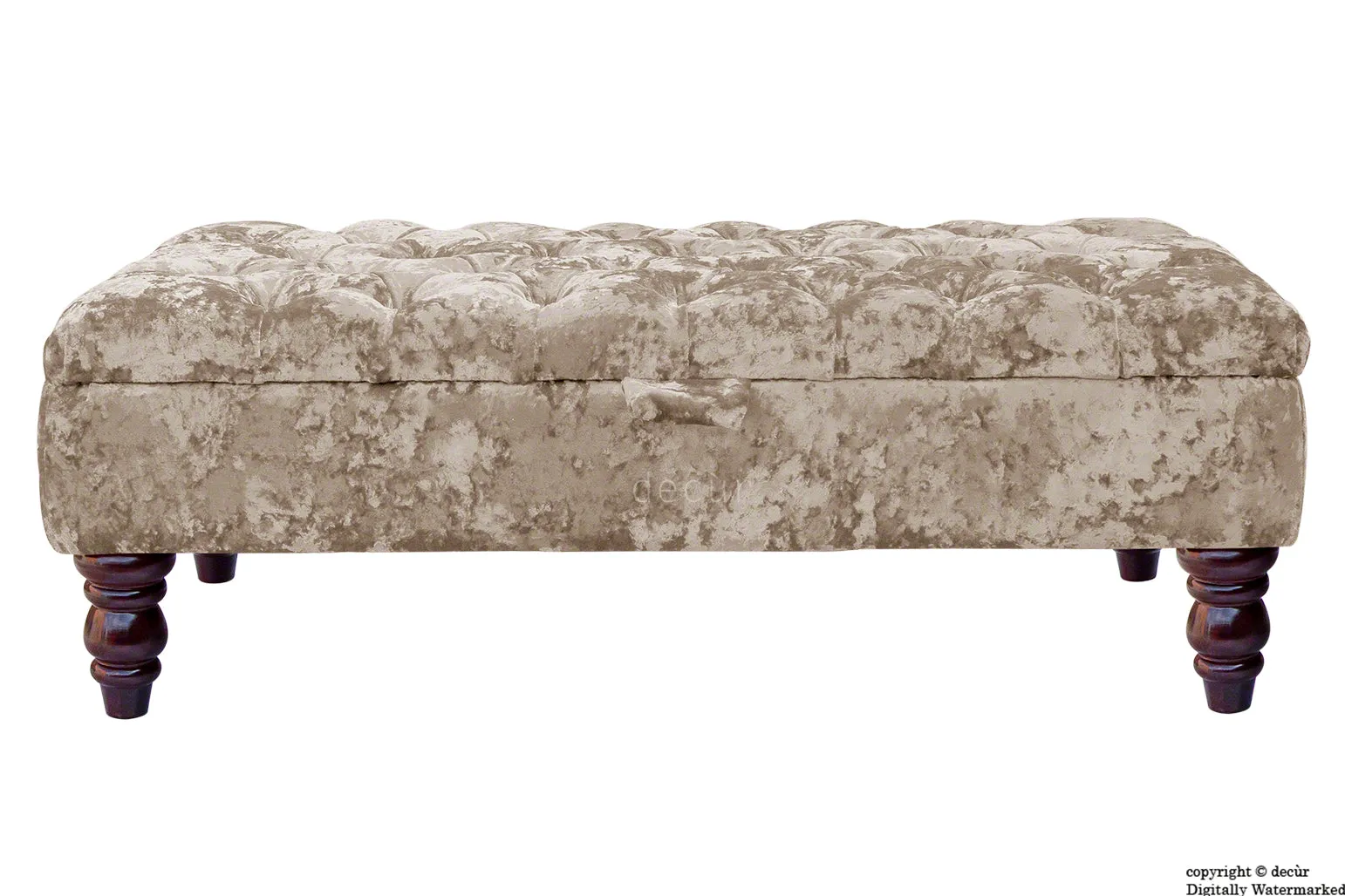 Tiffany Buttoned Crushed Velvet Footstool - Moonlight with Optional Storage