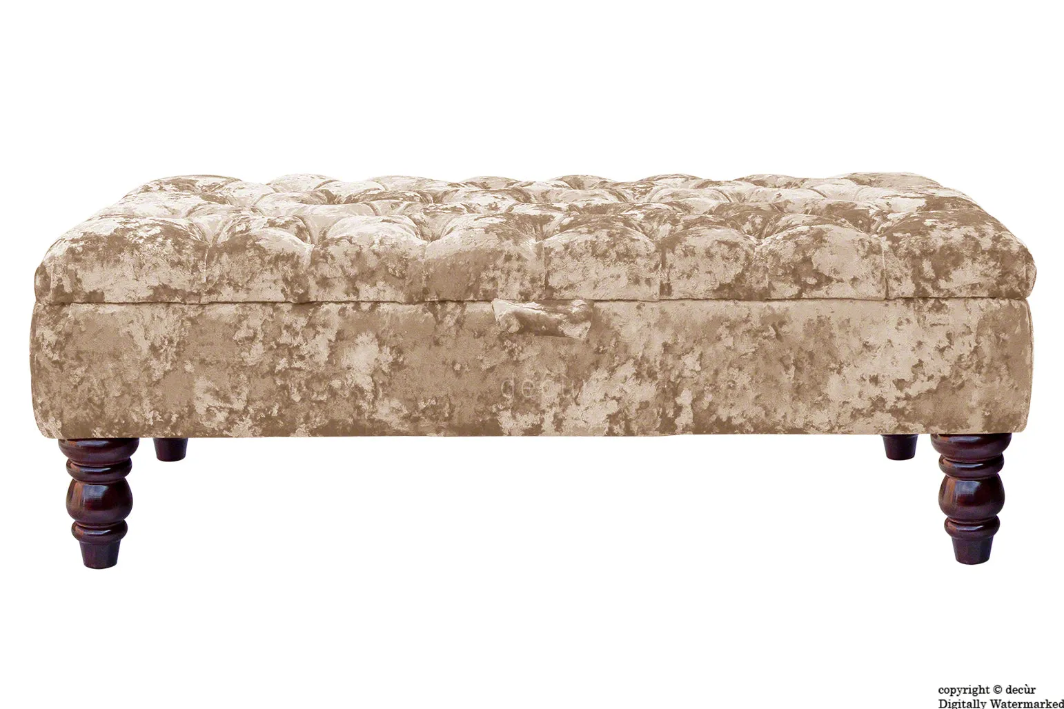 Tiffany Buttoned Crushed Velvet Footstool - Opal with Optional Storage