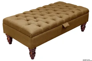 Tiffany Buttoned Linen Footstool - Coffee with Optional Storage