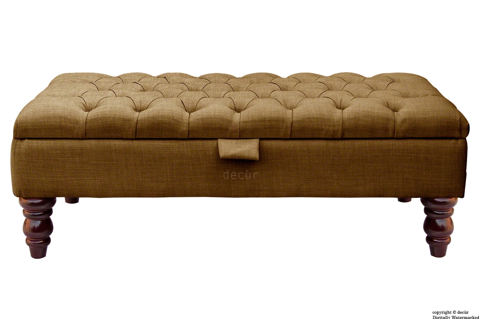 Tiffany Buttoned Linen Footstool - Coffee with Optional Storage