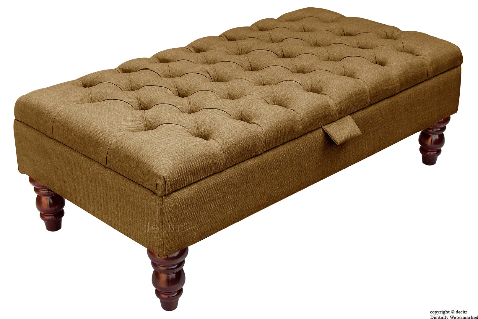Tiffany Buttoned Linen Footstool - Coffee with Optional Storage