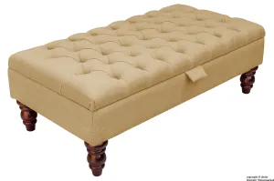 Tiffany Buttoned Linen Footstool - Honey with Optional Storage
