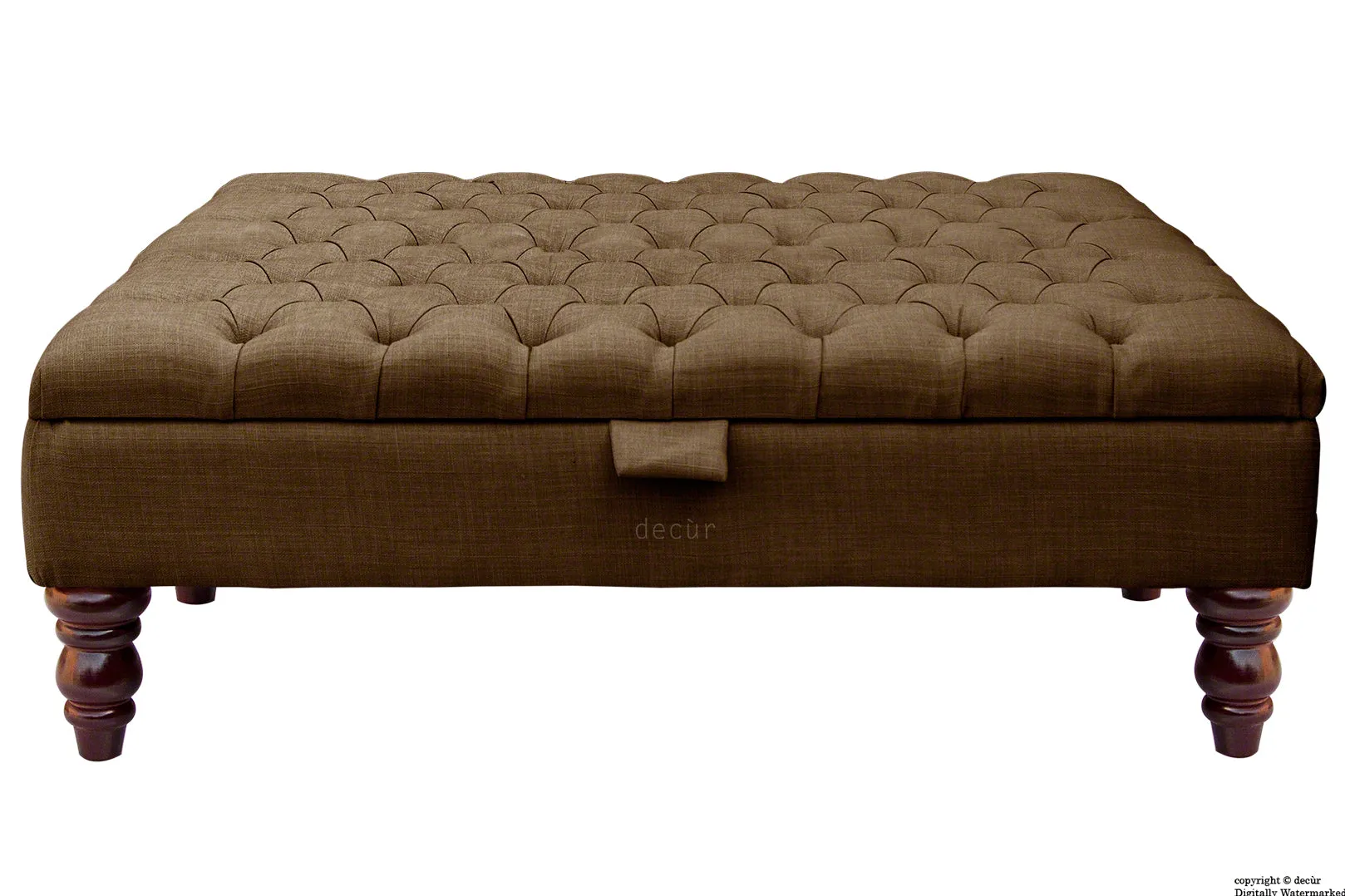 Tiffany Buttoned Linen Footstool Large - Brown with Optional Storage
