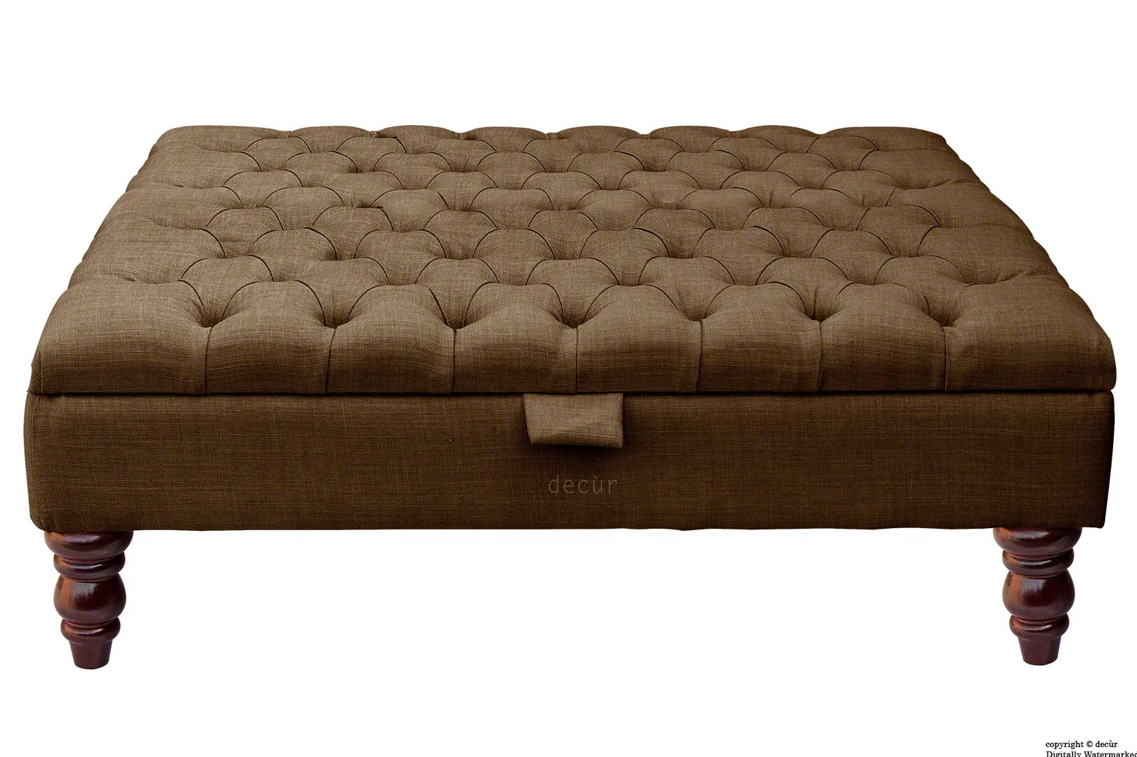 Tiffany Buttoned Linen Footstool Large - Brown with Optional Storage