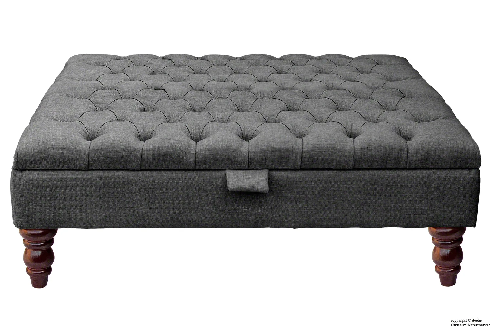 Tiffany Buttoned Linen Footstool Large - Charcoal with Optional Storage