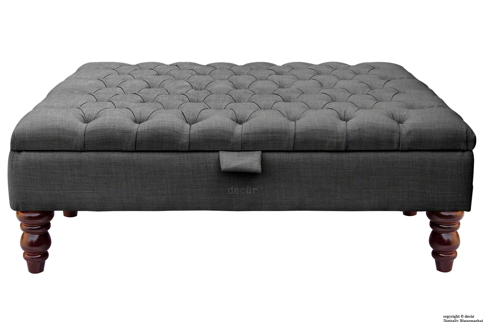 Tiffany Buttoned Linen Footstool Large - Charcoal with Optional Storage