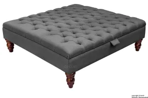 Tiffany Buttoned Linen Footstool Large - Charcoal with Optional Storage