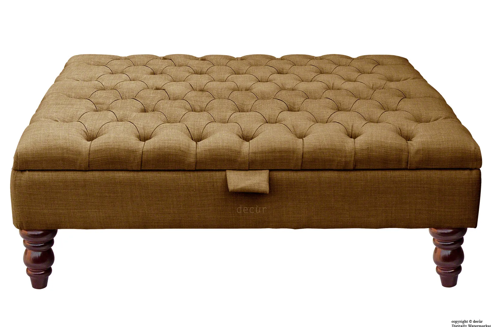Tiffany Buttoned Linen Footstool Large - Coffee with Optional Storage