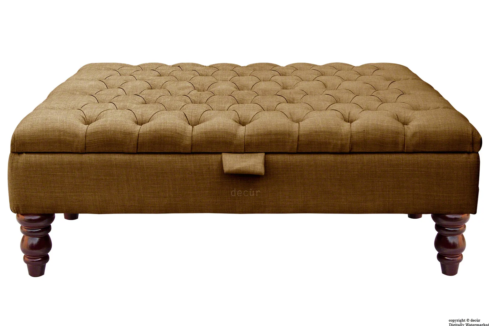 Tiffany Buttoned Linen Footstool Large - Coffee with Optional Storage