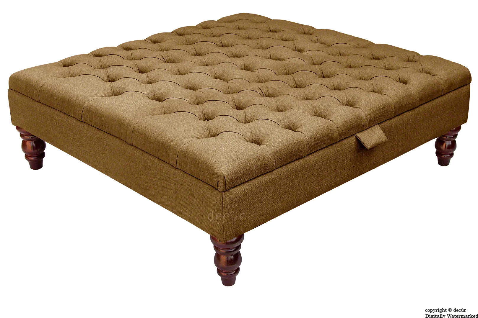 Tiffany Buttoned Linen Footstool Large - Coffee with Optional Storage