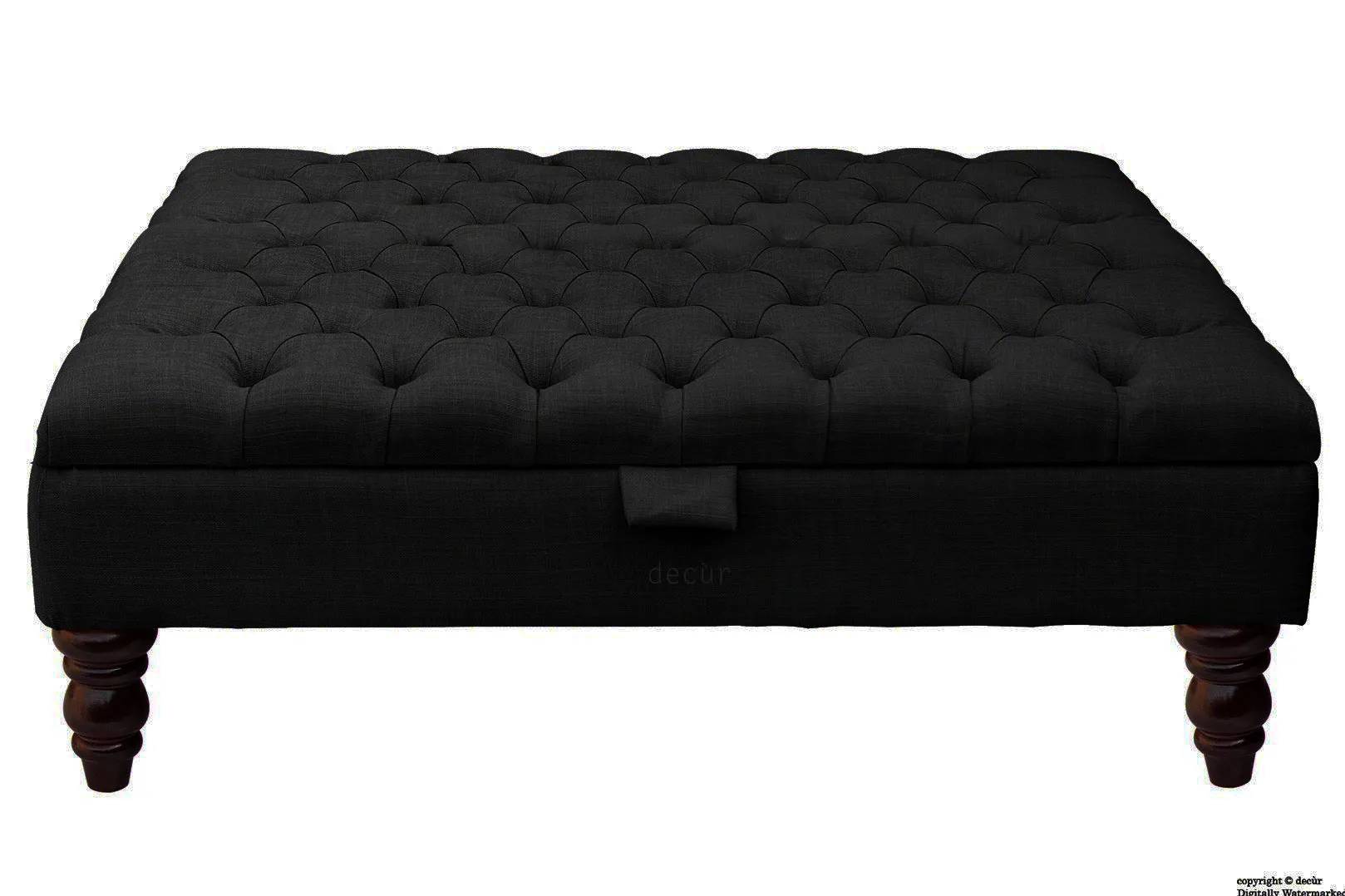 Tiffany Buttoned Linen Footstool Large - Ebony with Optional Storage