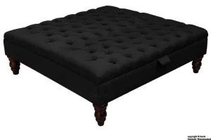 Tiffany Buttoned Linen Footstool Large - Ebony with Optional Storage