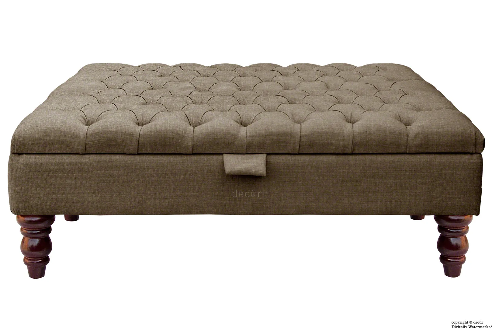 Tiffany Buttoned Linen Footstool Large - Nutmeg with Optional Storage